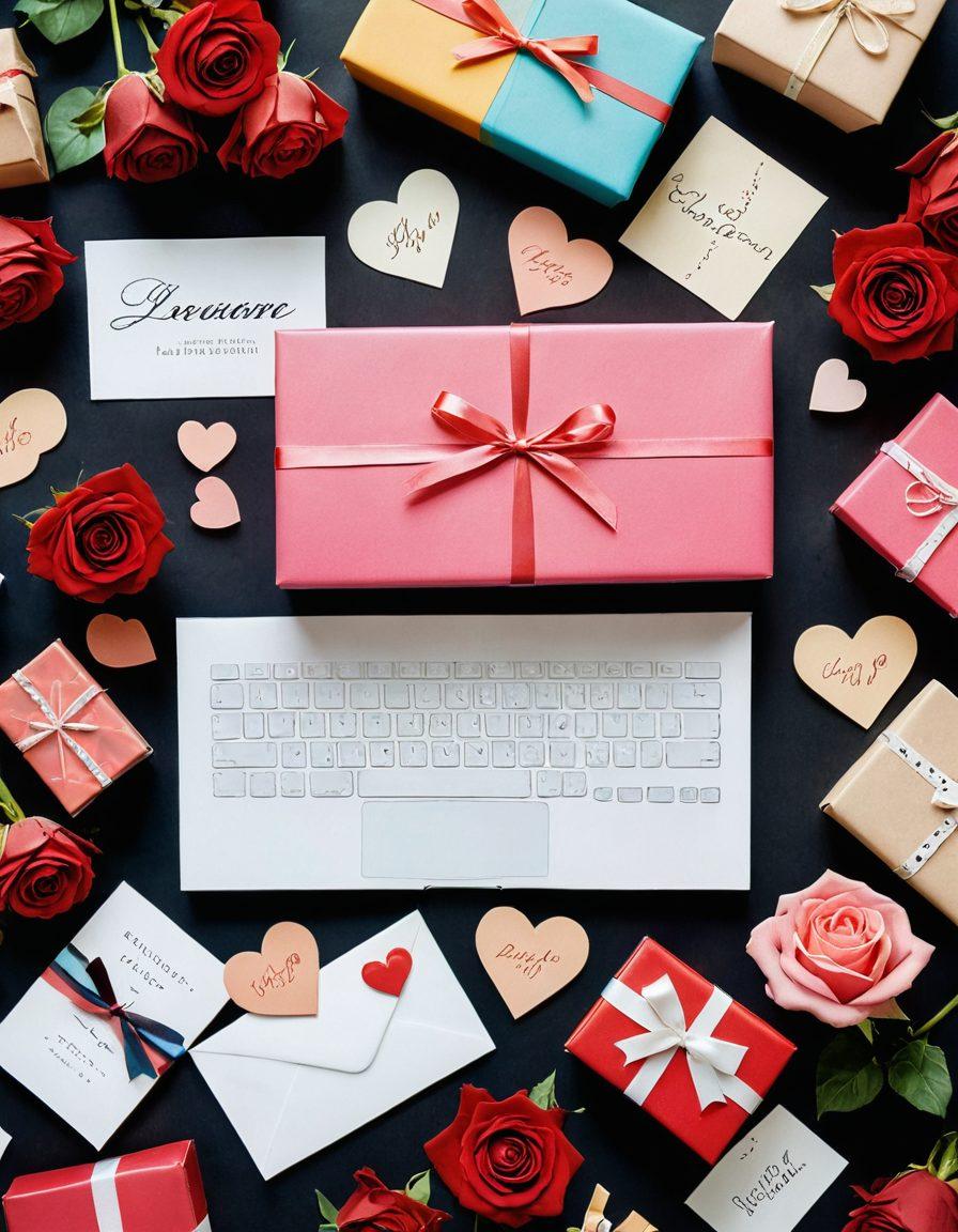 A visually captivating collage showcasing various love subscription service themes, including colorful gift boxes with hearts, cozy couples sharing moments, and digital devices displaying subscription options. Incorporate romantic elements like roses, chocolates, and love letters. Add a soft, inviting background that suggests warmth and connection. super-realistic. vibrant colors. soft focus.